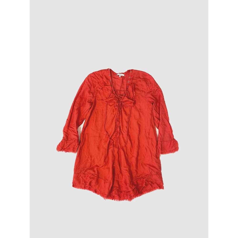 Iro Florine Mini Dress Size 34 XS Red Distressed Frayed Short Lace Up Shift